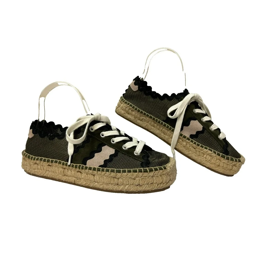 Bernardo for Anthropologie Vale Espadrille Sneaker Green Mix Media Low Top 8.5